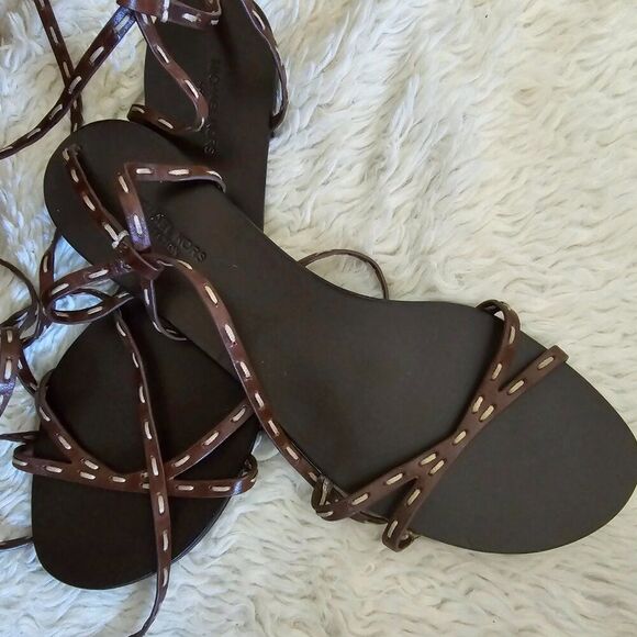 KORS Michael Kors Brown Leather Lace up Sandals NEW - Picture 3 of 5